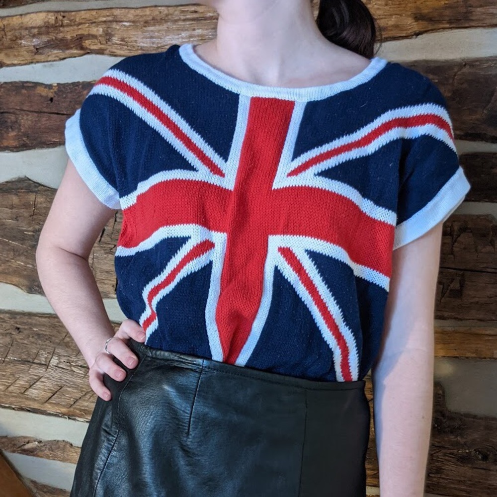 Forever 21 British Flag Short Sleeve Knit Sweater